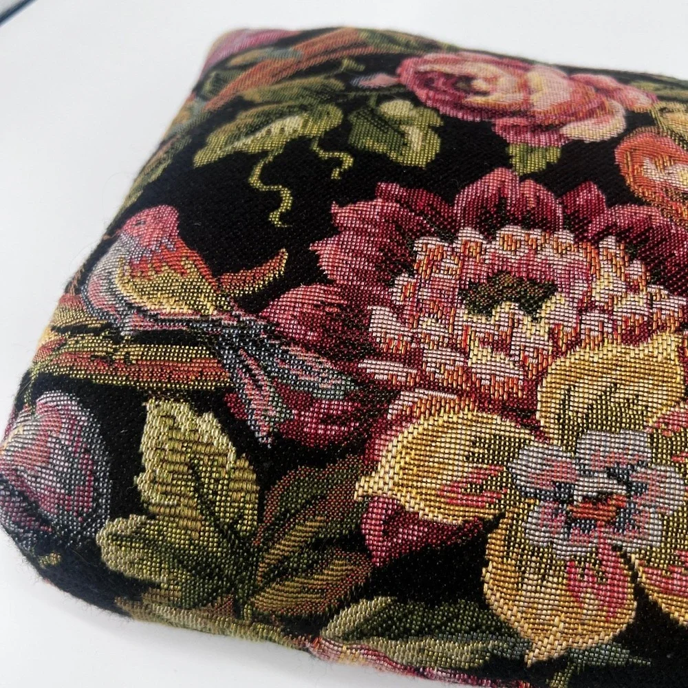Tapestry Throw Pillows SET of 2 Black Floral Bird Dark Whimsy Boho Cottage‎ Core